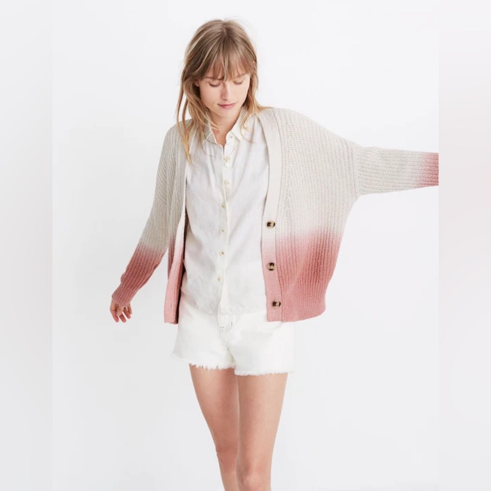 Madewell Courtland Cardigan Cream-to-Pink Ombre Button Front Sweater
